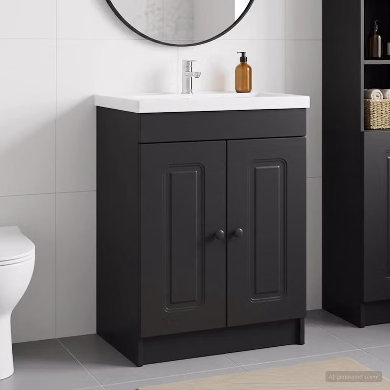 Mobiletto da bagno moderno vidaXL con ante a battente, colore nero opaco, L: 56 cm, P: 37,5 cm, H: 81 cm