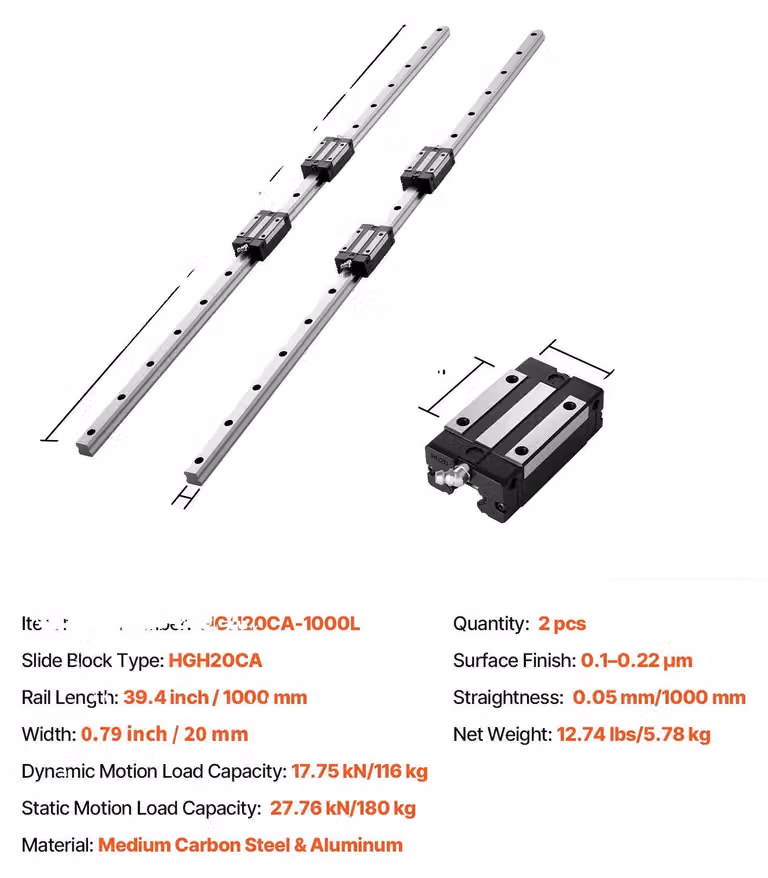 Set di guide lineari, materiale resistente, funzionamento fluido, 2 pezzi da 1000 mm