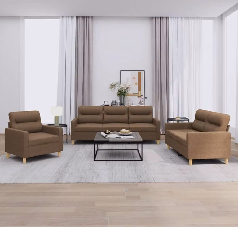 Maison Exclusive - Set divano 3 pezzi con cuscini in tessuto marrone