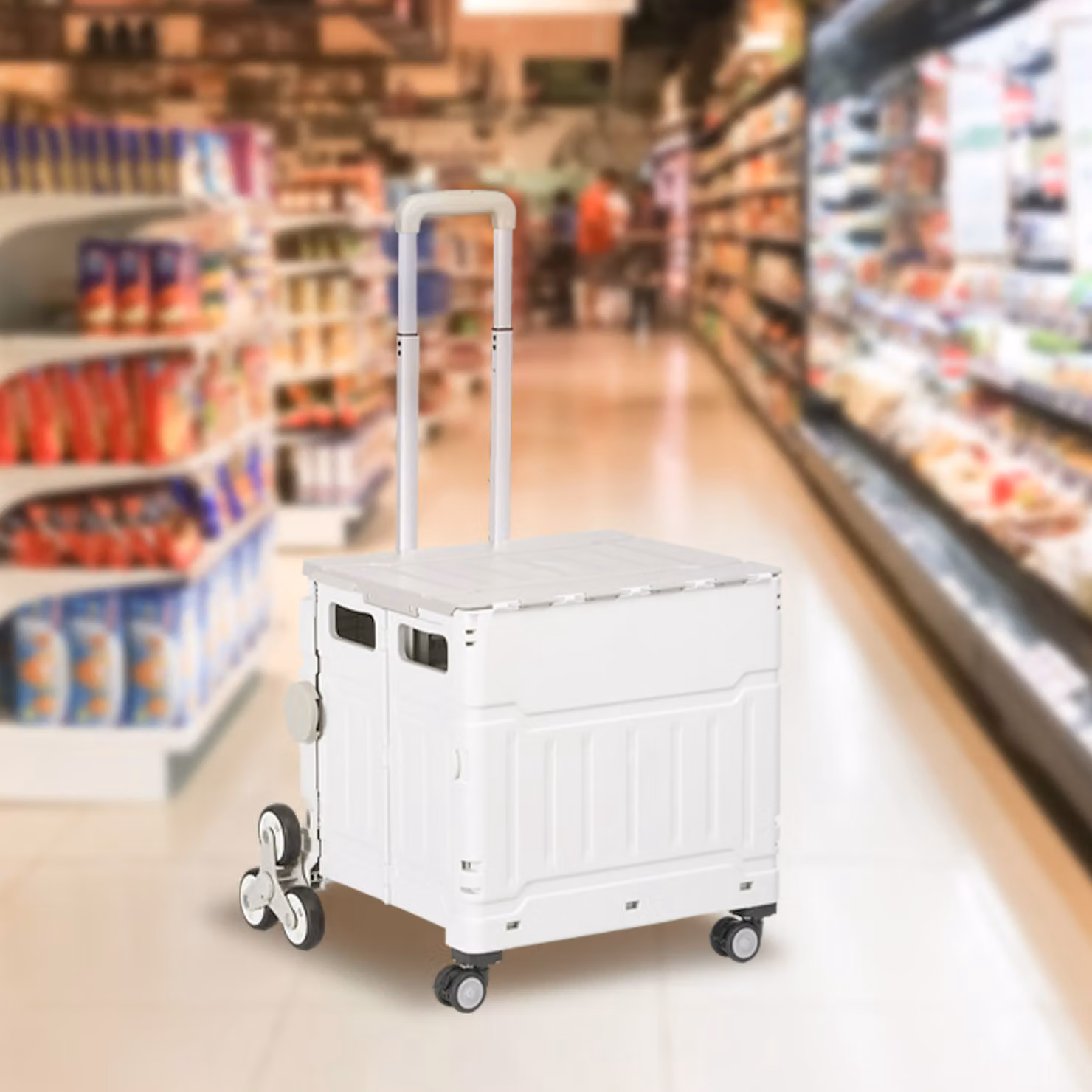 Carrello della spesa pieghevole HOMCOM con ruote per scale e manico telescopico, Bianco, L 52 cm x P 48 cm x H 100 cm – 2