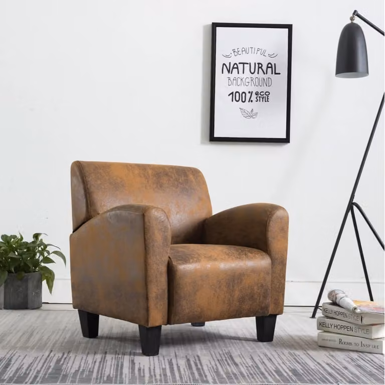 The Living Store poltrona Pelle finta marrone effetto scamosciato