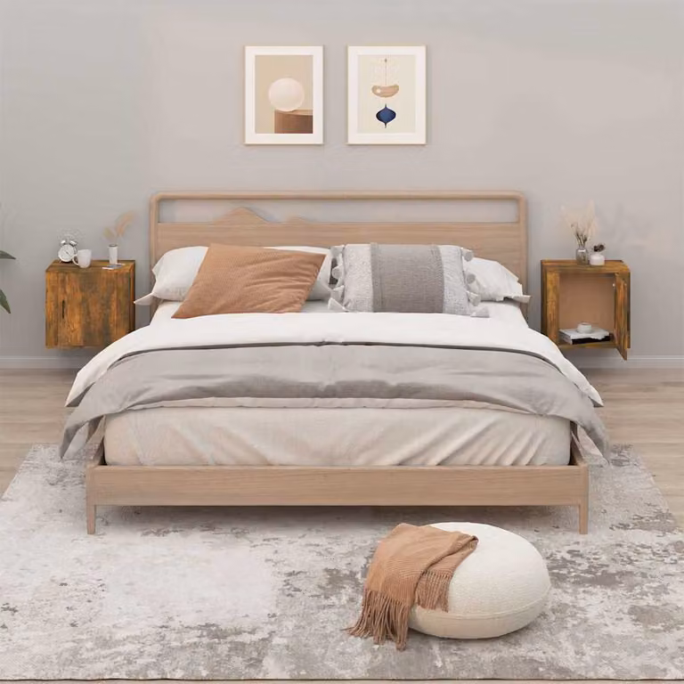 Set di 2 comodini da muro vidaXL in rovere fumo, design moderno per camera da letto, L 50 cm x P 30 cm x H 47 cm