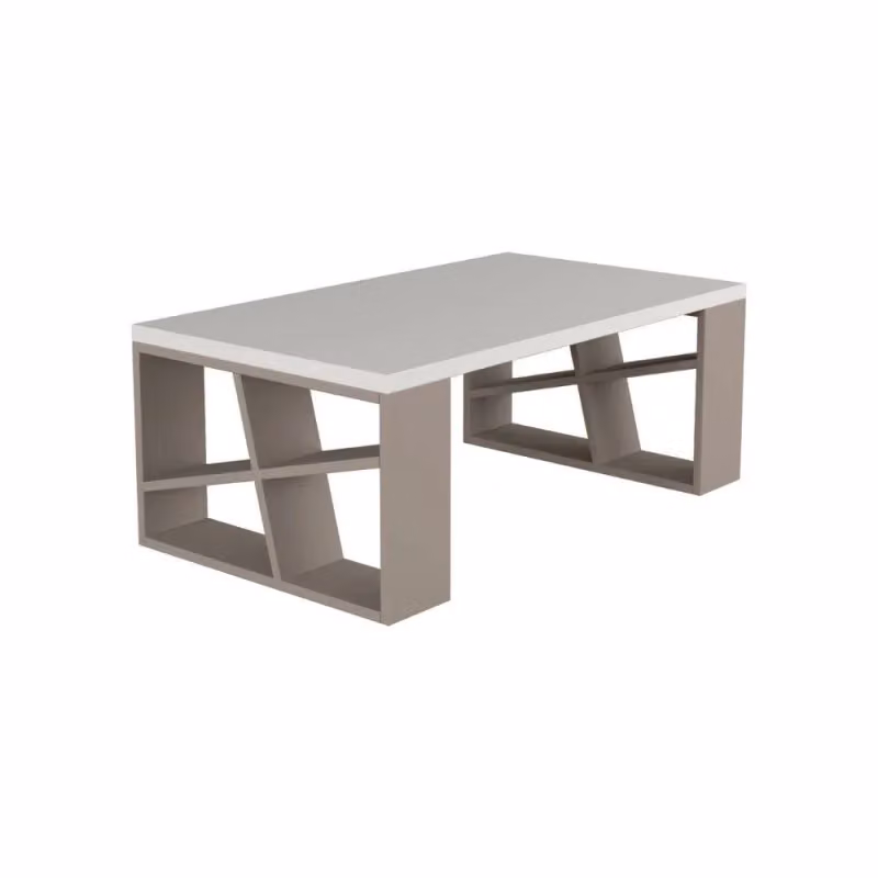 Tavolino da salotto moderno EFFEZE rettangolare bianco e beige L: 105 cm, P: 60 cm, H: 40 cm – 2
