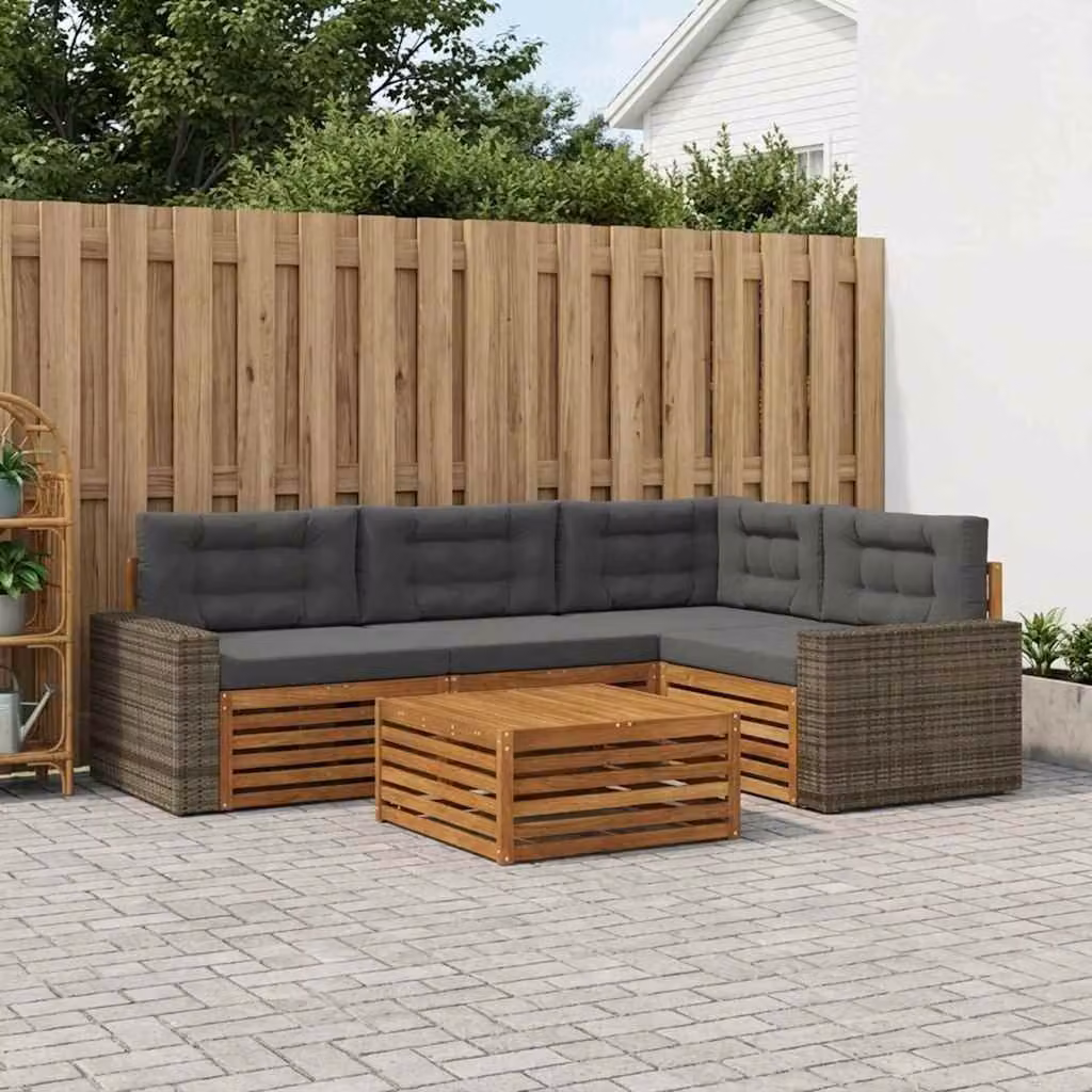 Set di divani da esterno vidaXL 5 pezzi in legno di acacia con cuscini, colore beige e antracite