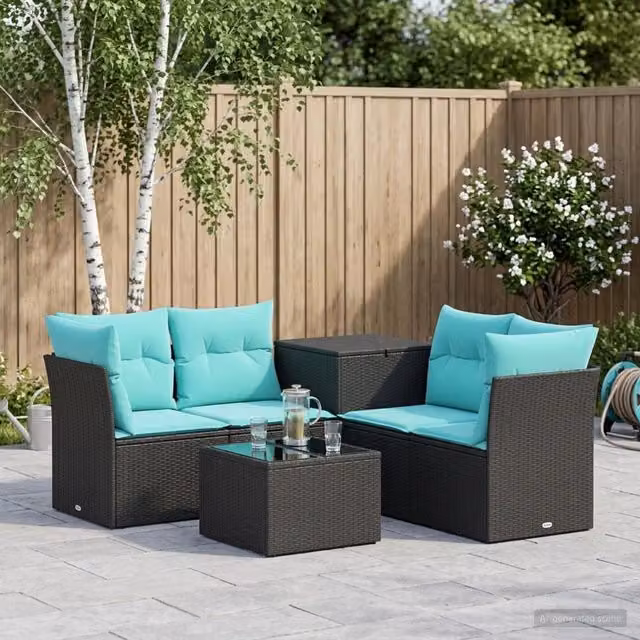 Set di divani 6 pz Nero e Blu 55 x 55 x 37 cm 3447336