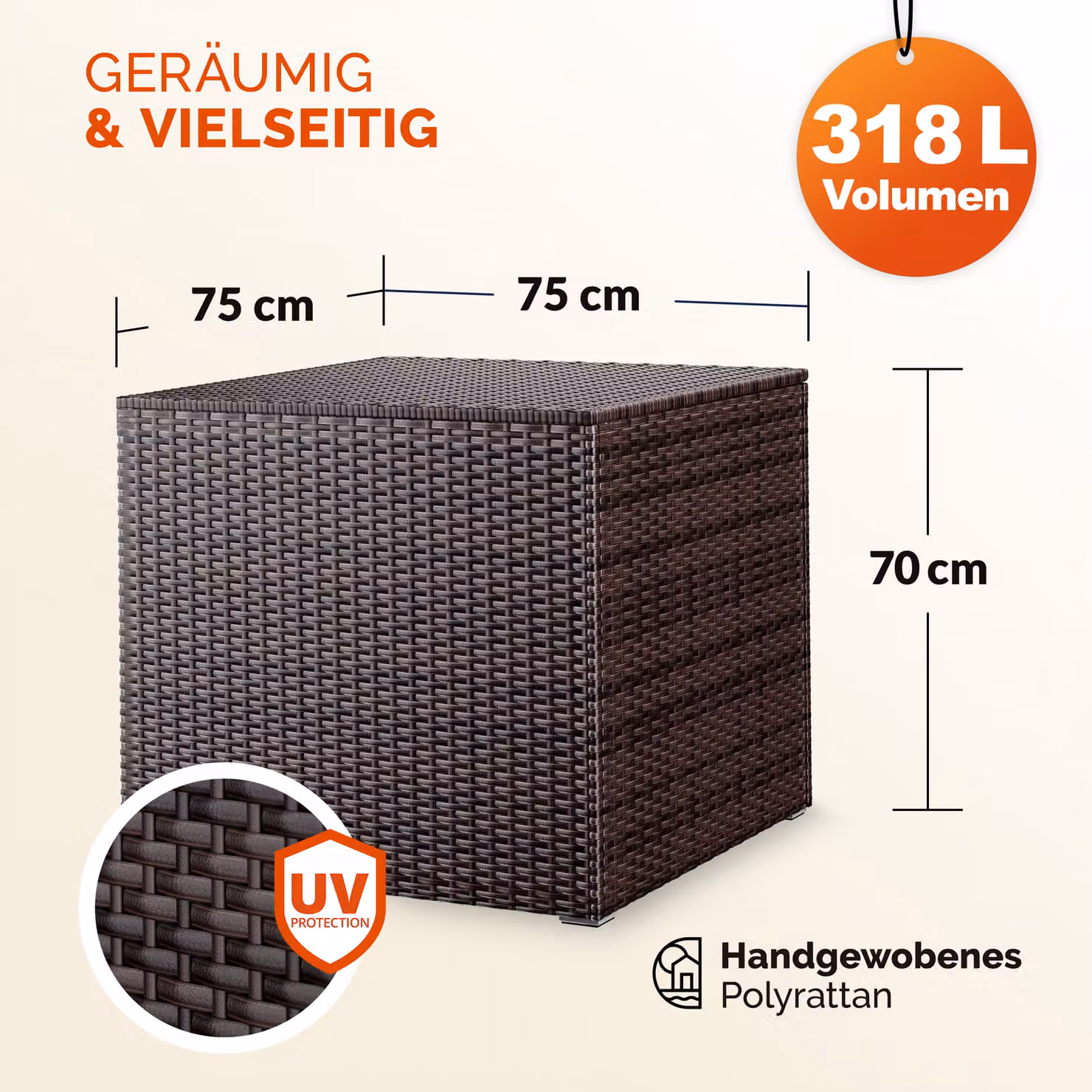 Contenitore da esterno Casaria in rattan marrone L: 75 cm, P: 75 cm, H: 70 cm – 2