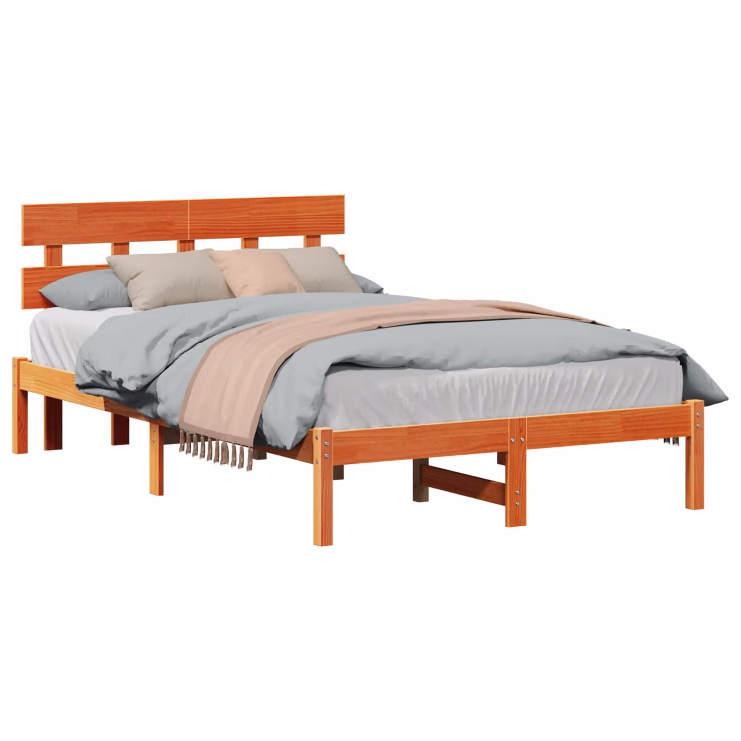 Struttura del letto moderna vidaXL in legno massello di pino, Marrone, L 120 x P 200 cm