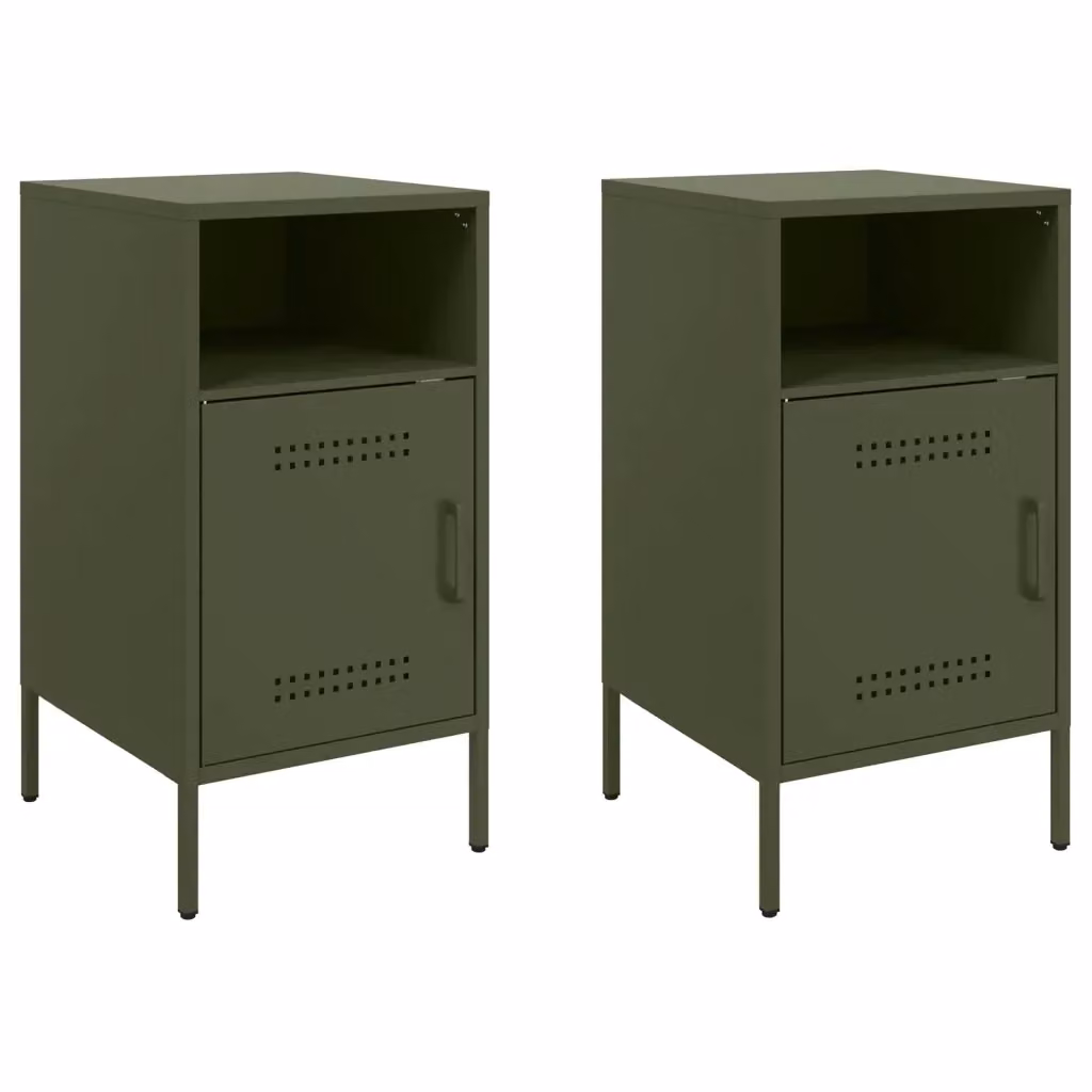 Set di 2 comodini vidaXL in metallo verde oliva stile industriale L/P/H: 36 x 20 x 68 cm – 2