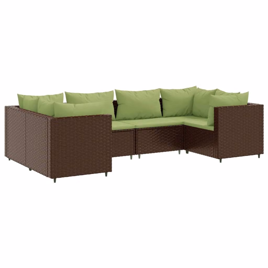Set Mobili da Giardino 6pz con Cuscini in Polyrattan Marrone