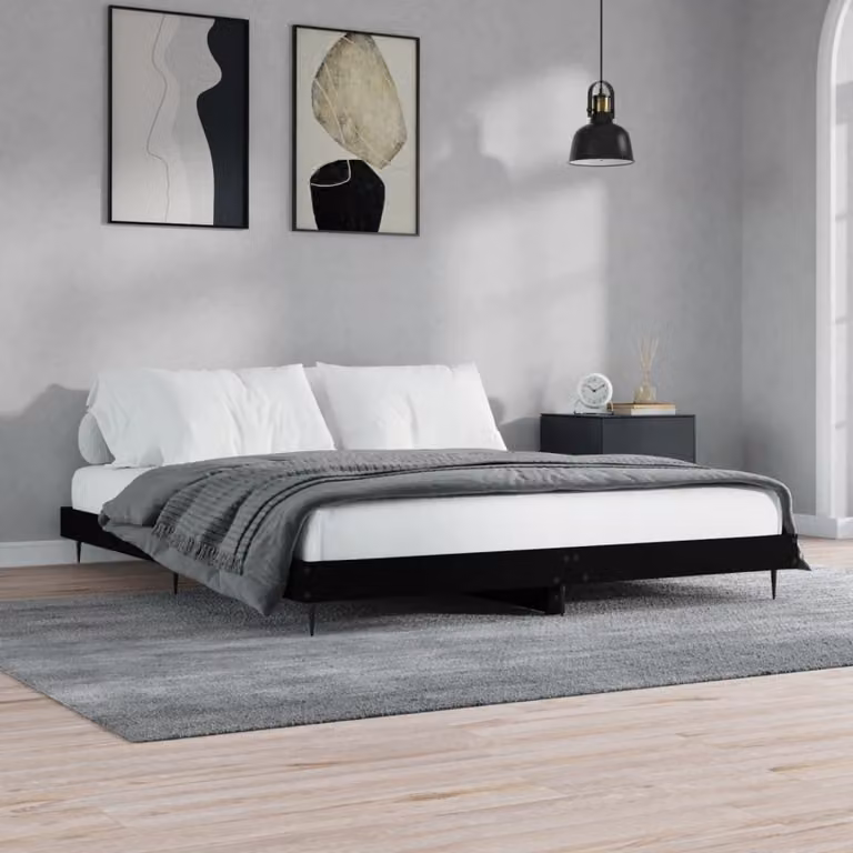 The Living Store Struttura letto nera 200x200 cm in materiale ligneo