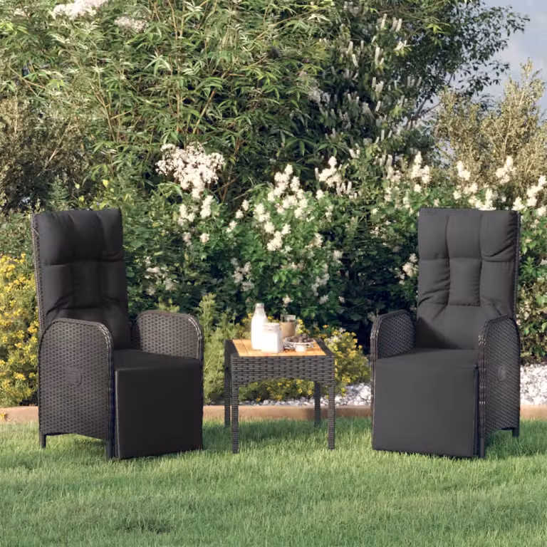 Set da giardino moderno vidaXL composto da 2 sedie reclinabili e un tavolo in legno di acacia oliato colore nero