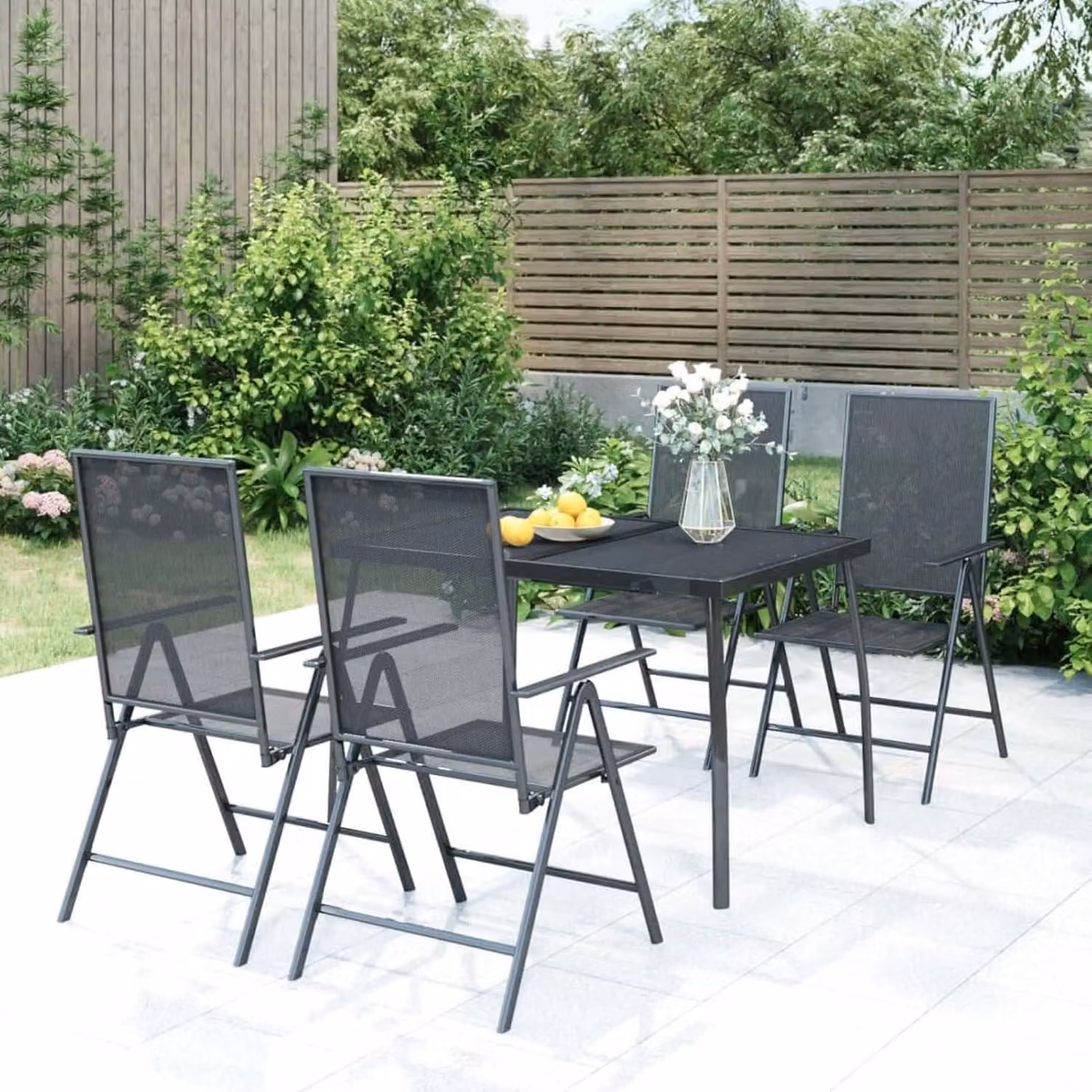 Capwee set da pranzo da giardino 4 sedie set da tavolo pieghevole regolabile 5 pz