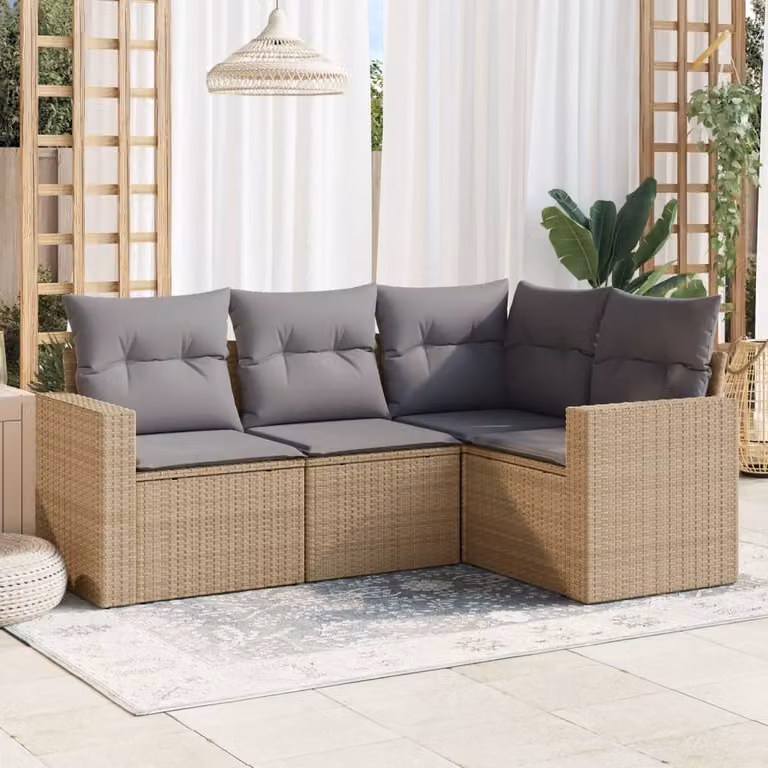 vidaXL Set Divano da Giardino a L 4 posti con Cuscini Beige e Struttura in Metallo e Polyrattan