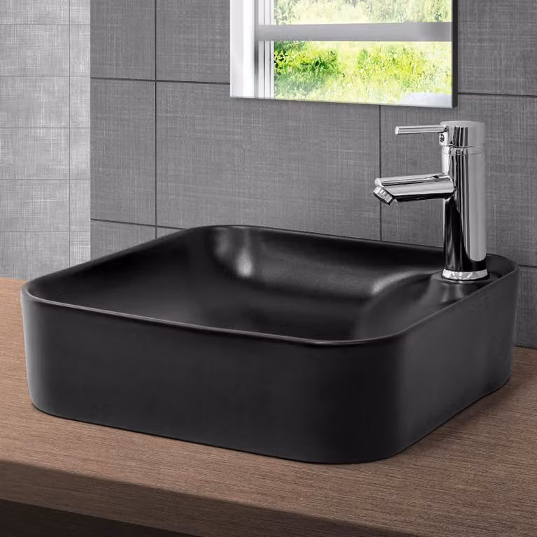 LuxeBath Lavabo Lavabo da appoggio Square, 43x43x12 cm, nero opaco, in Vetroceramica