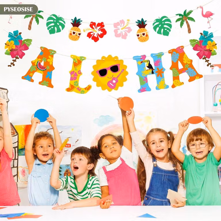 Set di decorazioni a tema tropicale con pappagallo e bandiera hawaiana