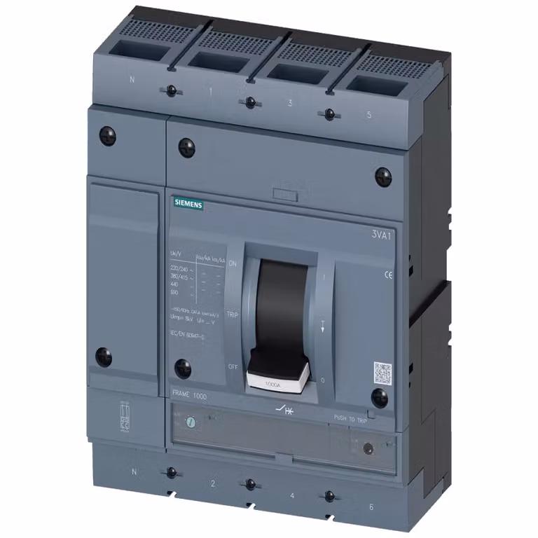 Interruttore di potenza Siemens 3VA1, telaio IEC 1000, classe di capacità di interruzione H, Icu=70 kA a 415 V, 3VA15806GF420AA0