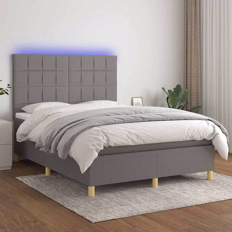 Letto Ibrido vidaXL con Materasso e Illuminazione LED, Grigio Scuro, L/P/H: 140 x 190 x 128 cm