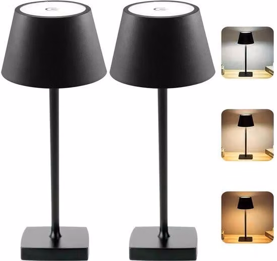 Lampada da tavolo LED senza fili Unyqoos® – Metallo, batteria da 3000 mAh, dimmerabile con touch control, luce bianco caldo, grado di protezione IP54, illuminazione a 360° per interni ed esterni