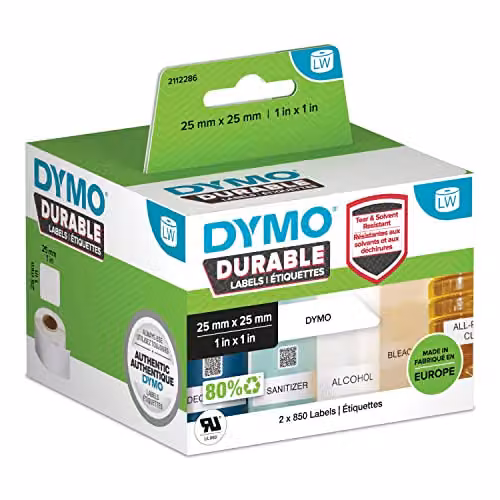 DYMO Durable Bianco Etichetta per stampante autoadesiva (LW ADRESS LABEL WHITE 25X25MM 2 - ROLLS A 850 LABELS)