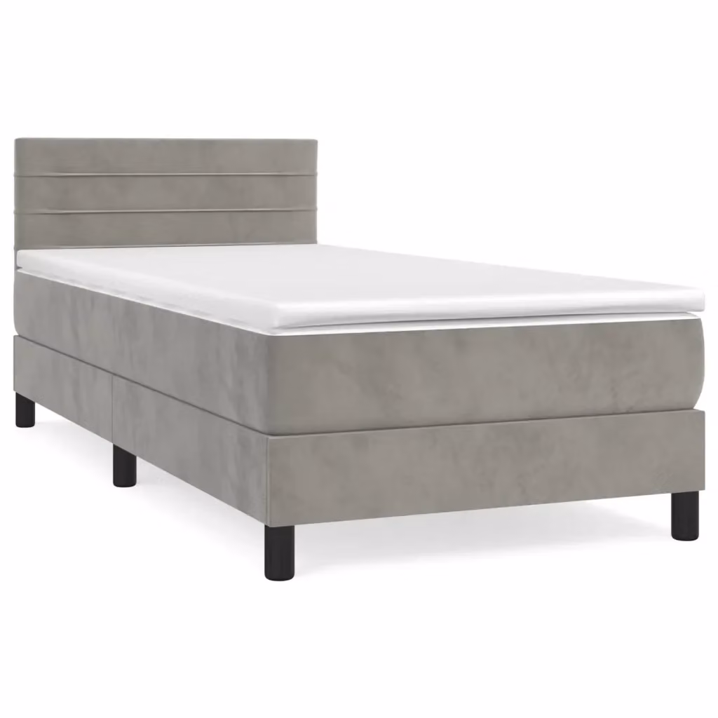 Letto con Giroletto a Molle e Materasso Ibrido vidaXL in Velluto Grigio e Bianco L/P/H: 193 x 90 x 78 cm – 2