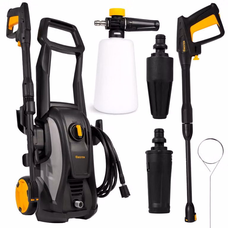 Idropulitrice 1600W 135 bar BESTEN BE0002914 motore a induzione pompa in alluminio 426 l/h compatta con ugello turbo e schiumogeno