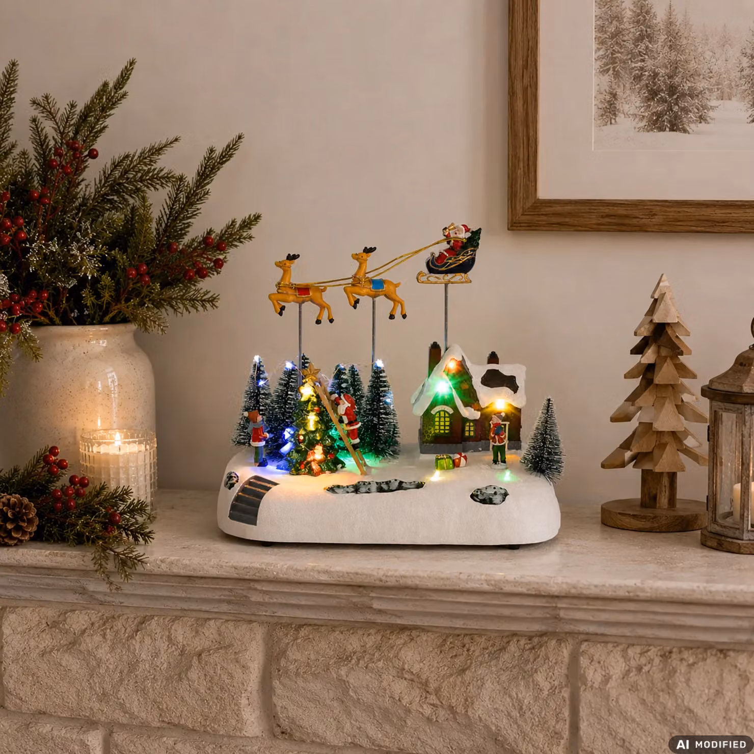 Casa Natalizia nel Bosco Vestiamo Casa con Movimento, LED e Musica, Multicolore, H 23 cm – 2