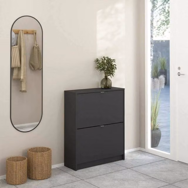 Scarpiera Larry DMORA, Mobile porta scarpe moderno per ingresso con ante a ribalta, Grigio, L: 70,3 cm, P: 24,05 cm, H: 85,2 cm
