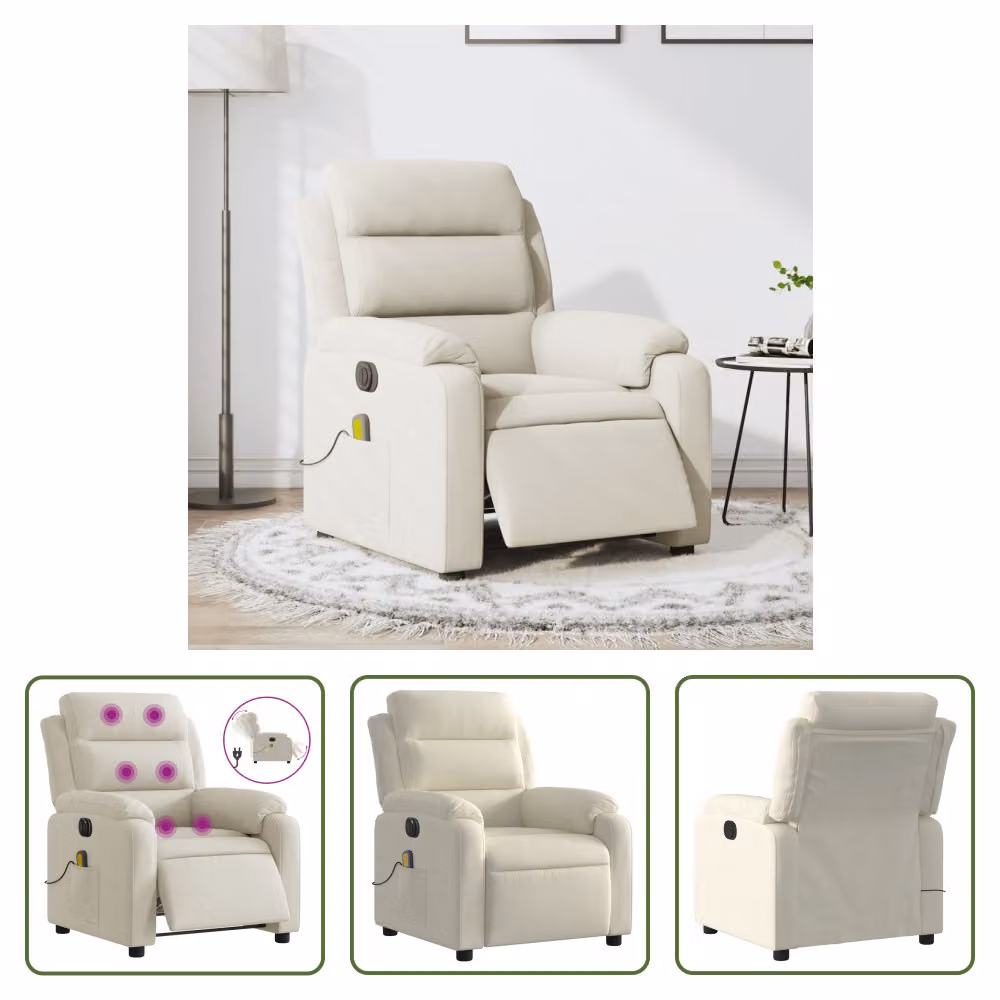 The Living Store Sedia da massaggio elettrica in velluto crema