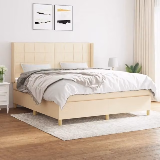 Letto Ibrido con Giroletto a Molle e Materasso vidaXL in Tessuto Beige e Bianco L/P/H: 180 x 200 x 203 cm