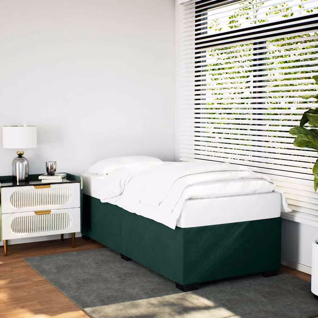 vidaXL Giroletto imbottito in velluto verde scuro con doghe in legno 90 x 190 cm – 1