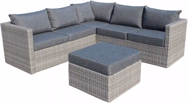Salotto angolare COSMA in polyrattan grigio con cuscini, ideale per giardino e terrazza – 1