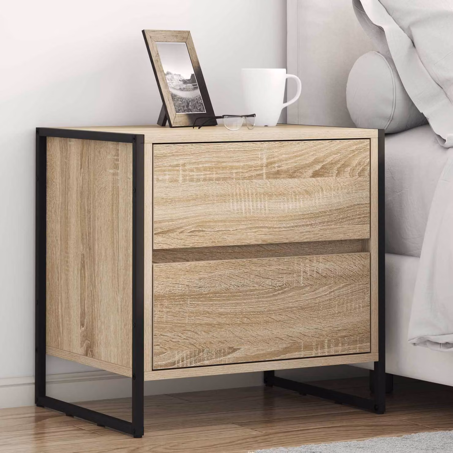 Comodino vidaXL in Rovere Sonoma e Metallo, Stile Industrial, Marrone, L 50 cm x P 39.5 cm x H 50 cm
