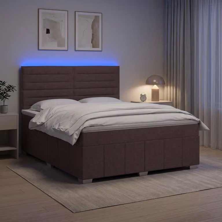 Letto Box Spring vidaXL con Materasso a Molle Insacchettate, Illuminazione LED Sotto il Letto e Porta USB, Marrone Scuro e Bianco, L/P: 160 x 200 cm