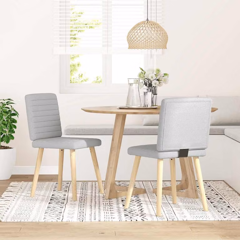 Set di 2 sedie da pranzo vidaXL in tessuto grigio con struttura in legno di gomma e metallo per soggiorno o cucina