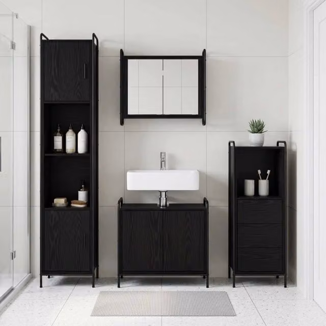 Set di Armadi da Bagno 4 pz Rovere Nero 40 x 36 x 181 cm 3444615