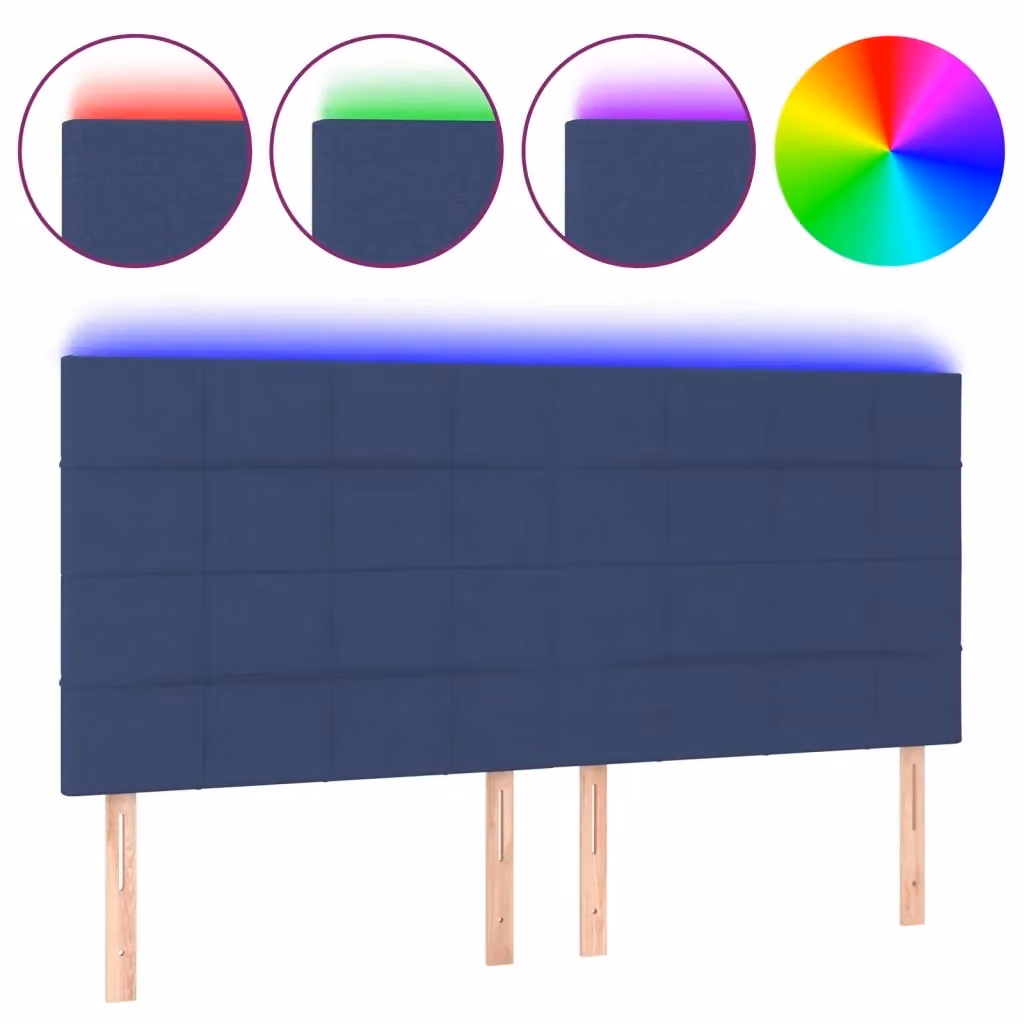 Testiera con LED Blu Design Mania in Tessuto con Porta USB L: 180 cm, P: 5 cm, H: 118-128 cm – 2