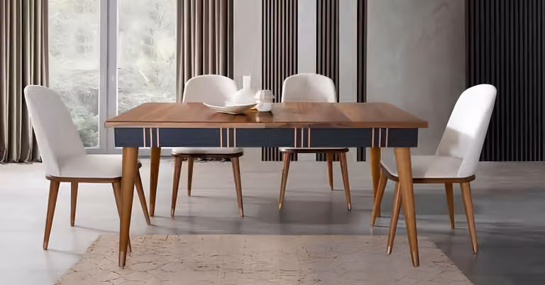 Tisch Esszimmer Garnitur Esstisch Stuhl Set 5tlg. Textil Holz Lehn Stühle Möbel