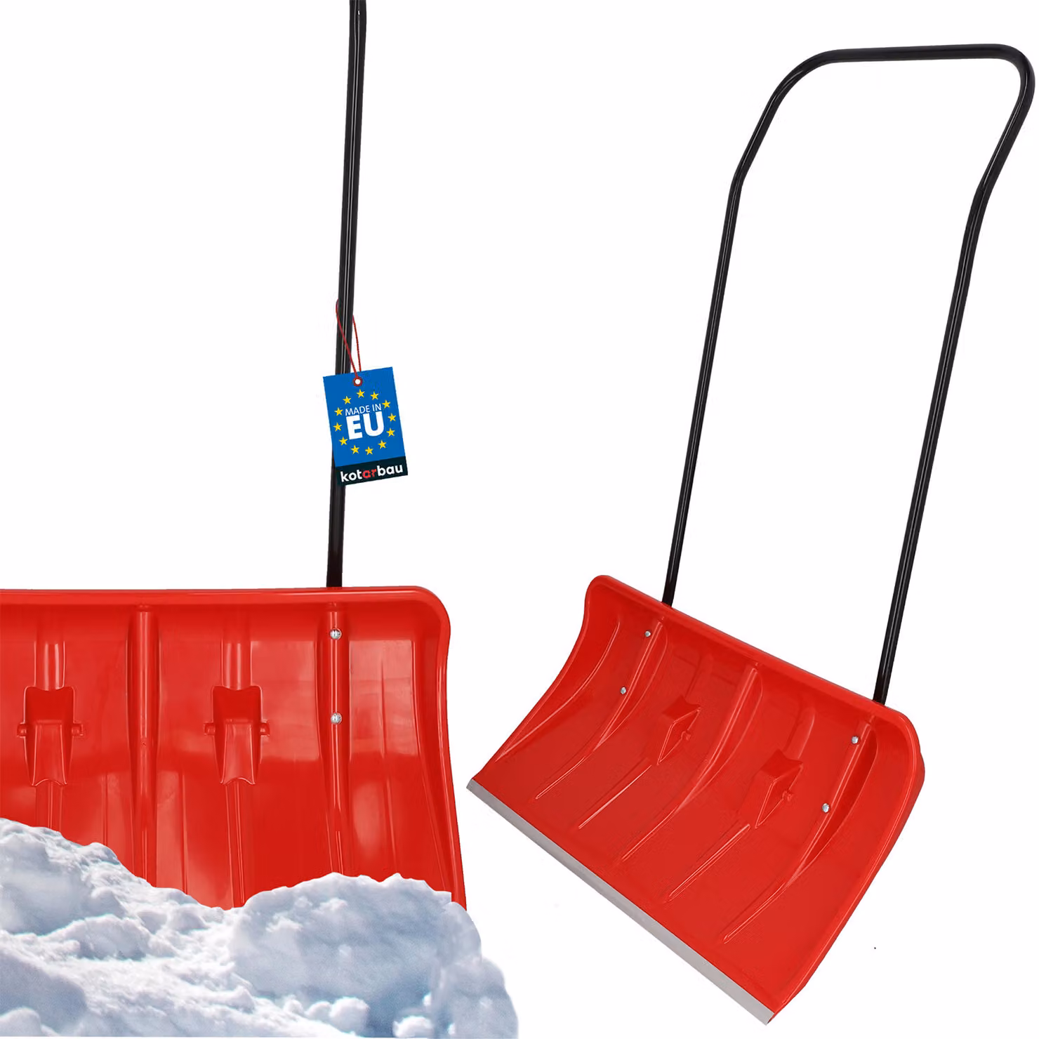KOTARBAU® Pala da neve con ruote Pala da neve 80 cm Vassoio per neve con bordo in profilo di alluminio Pala da neve con manico in metallo Rosso Lama da neve