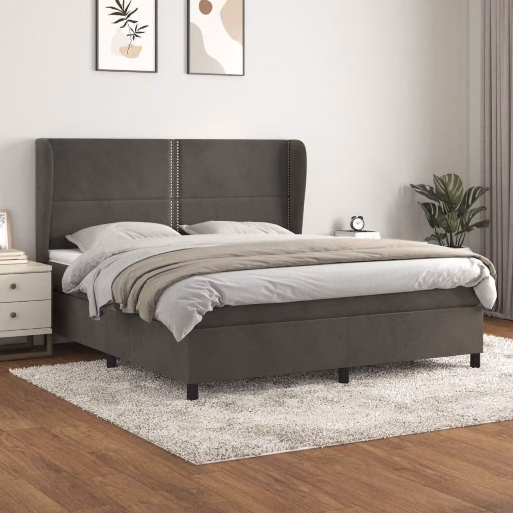 Maison Exclusive - Giroletto a Molle con Materasso Grigio Scuro 180x200 cm Velluto