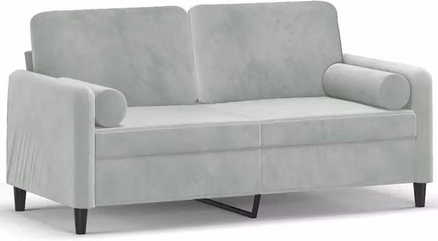 Divano | Divano da soggiorno | Sofa a 2 Posti con Cuscini Grigio Chiaro 140 cm in Velluto