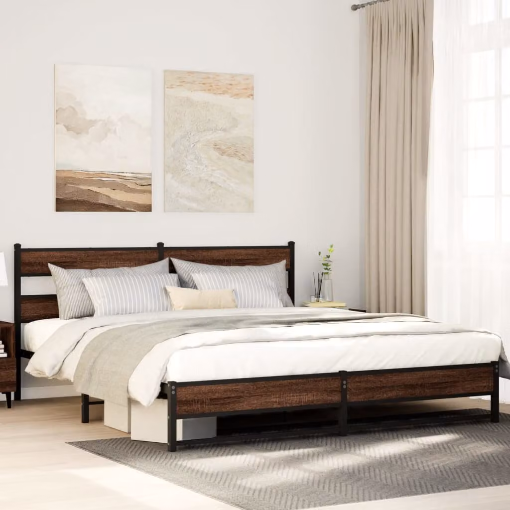 vidaXL Giroletto in Metallo e MDF Rovere Marrone L: 180 cm, P: 200 cm, H: 91.5 cm – 1