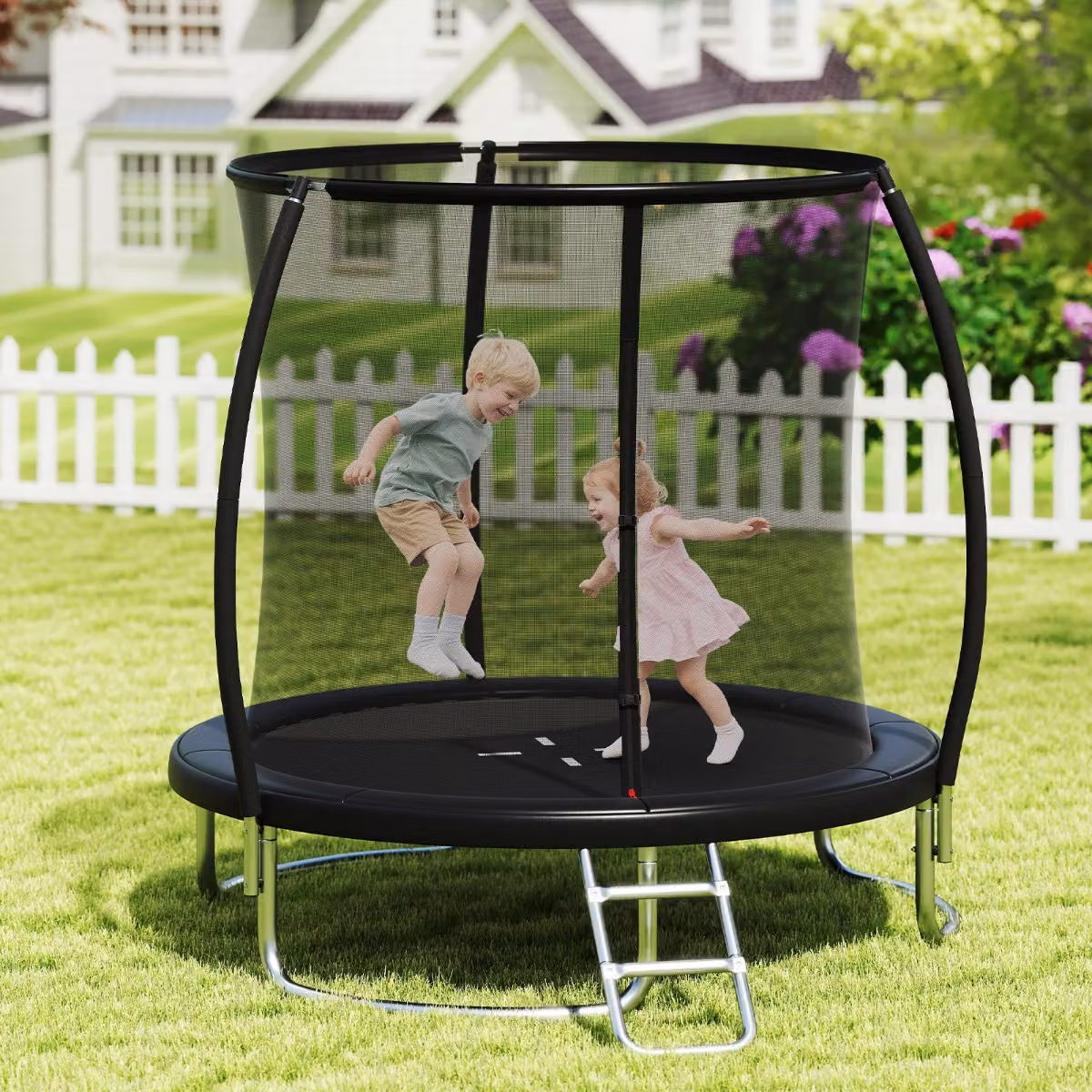 Trampolino ricreativo Costway con rete di sicurezza in acciaio zincato nero, diametro 244 cm