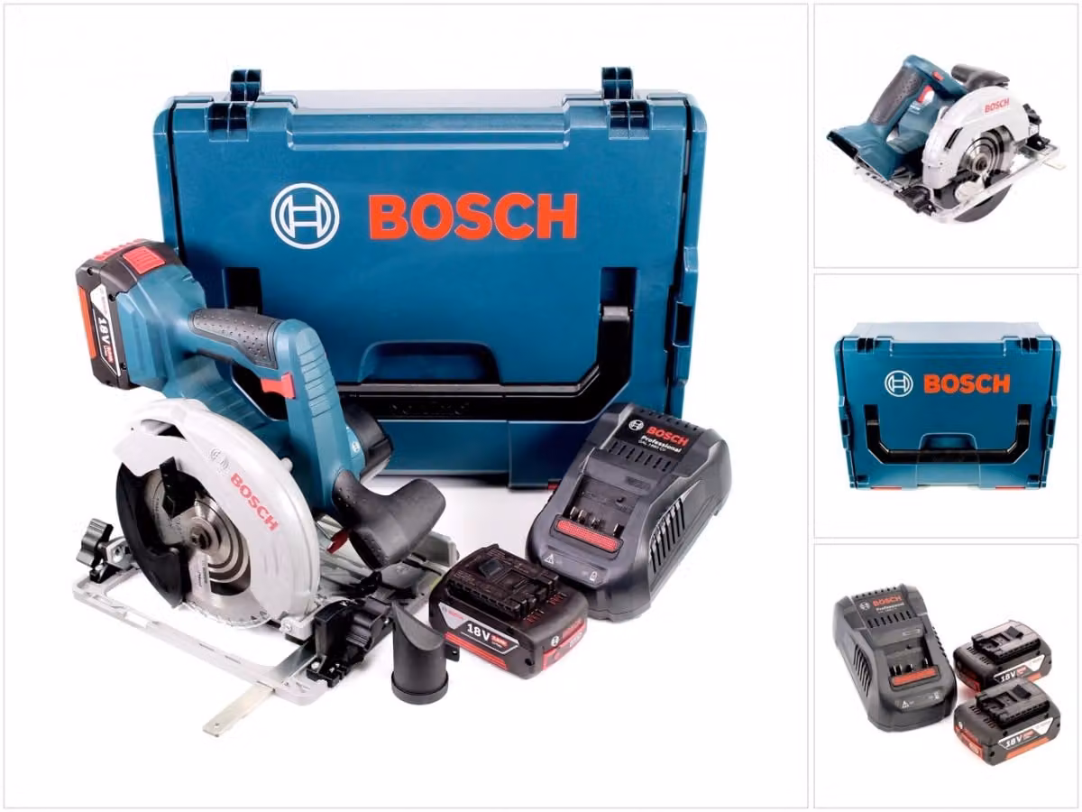 Sega circolare a batteria Bosch GKS 18 V-57 G, 18V, diametro disco da 165 mm, inclusa: 2 batterie da 5,0Ah, caricabatterie e custodia L-Boxx (codice prodotto: 06016A2102)