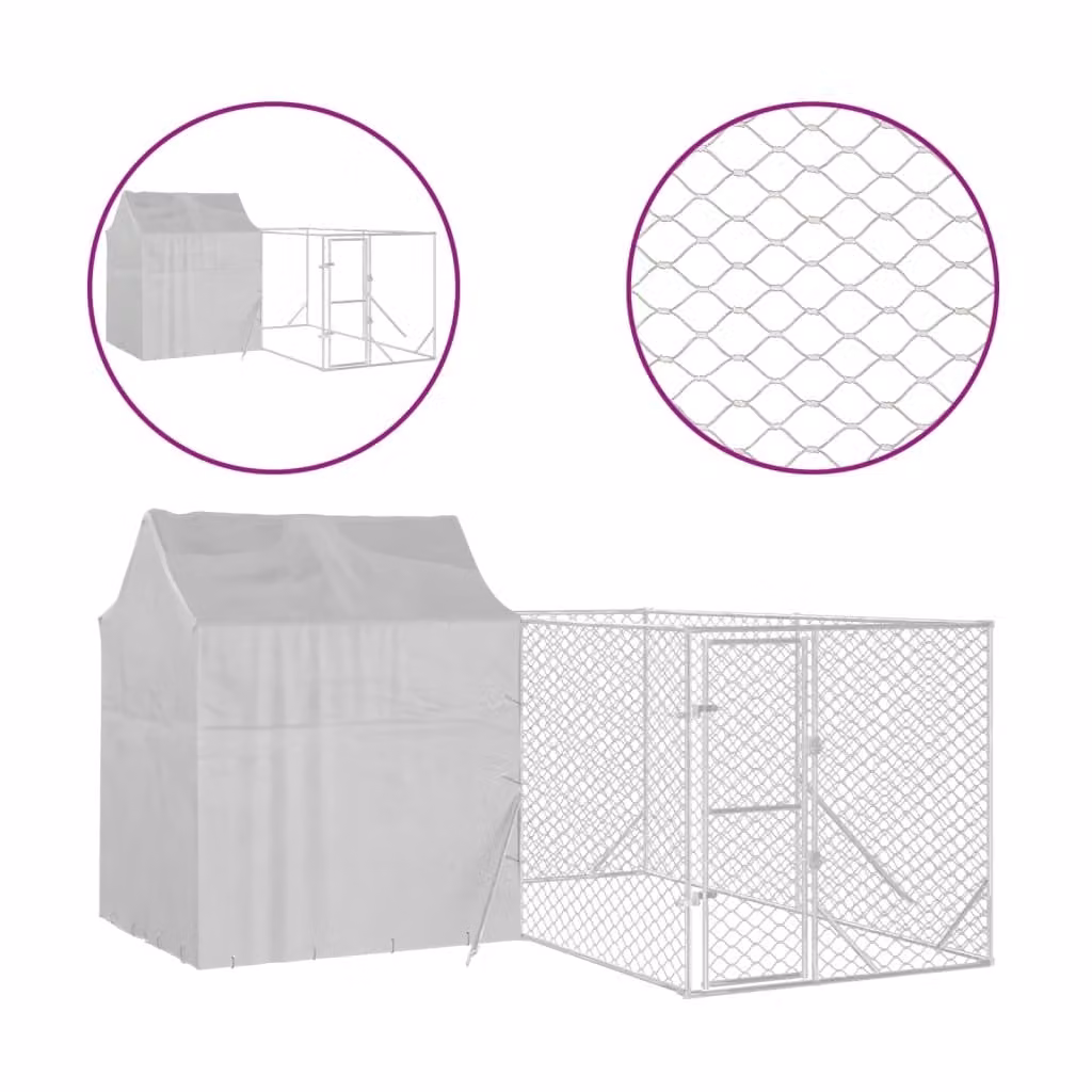 Cuccia Cani da Esterno Tetto Argento 4x4x2,5 m Acciaio Zincato