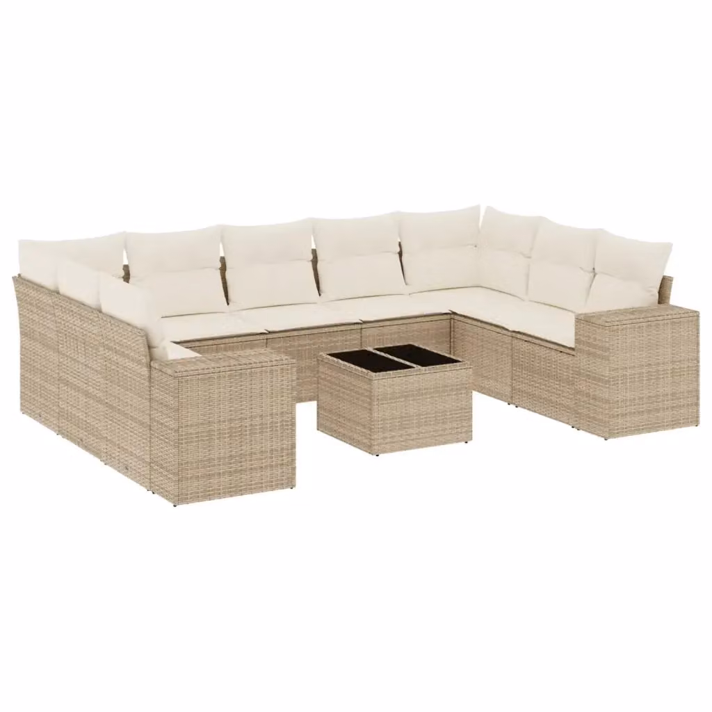 Set Divano da Giardino Moderno VIDAXL in Polyrattan con 10 Cuscini Beige – 2