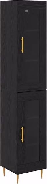 Set di 2 Credenze Moderne Design In con Ante in Vetro, Colore Nero e Oro, L/P/H: 180 x 34 x 34,5 cm