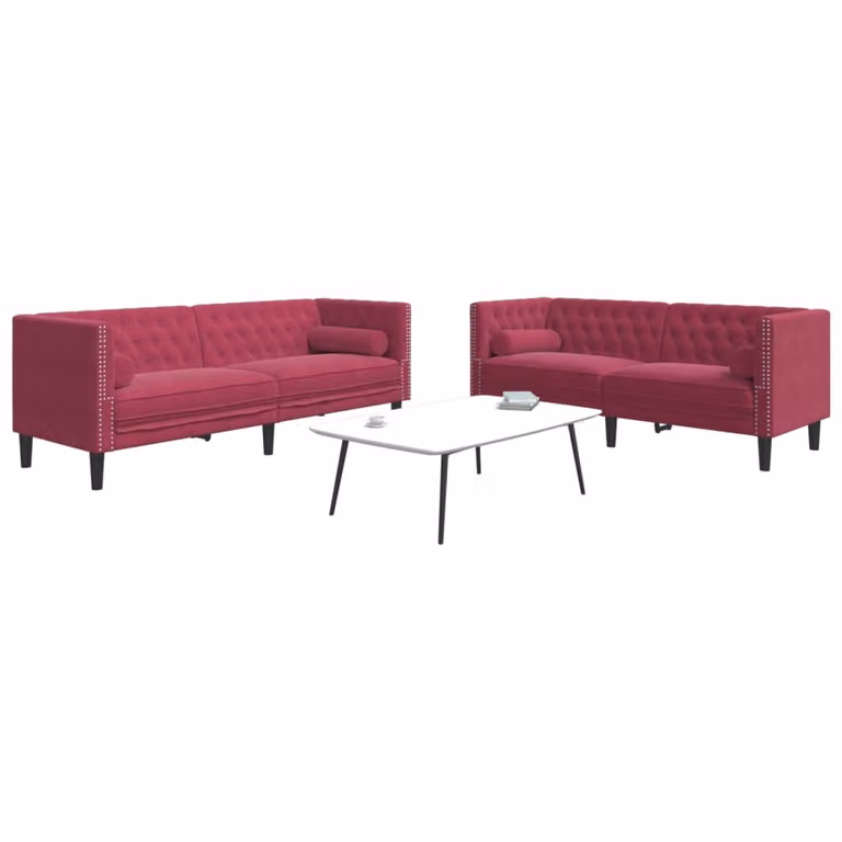 Maison Exclusive - Set divano Chesterfield a 2 posti con cuscini per il collo, in velluto rosso