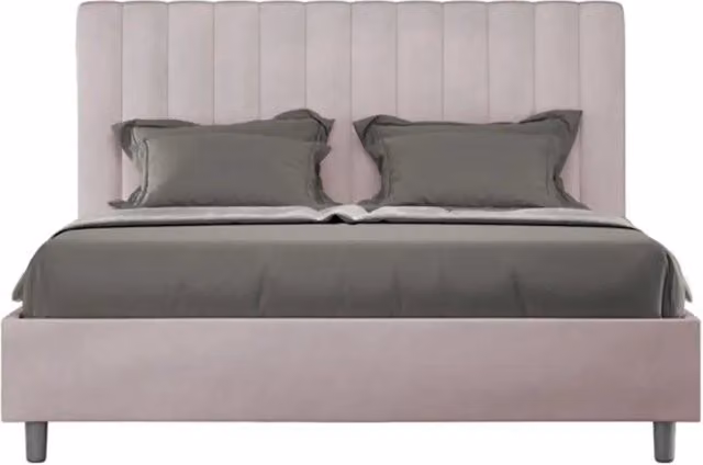 Letto matrimoniale francese con rete imbottito 140x190 microfibra glicine Agueda