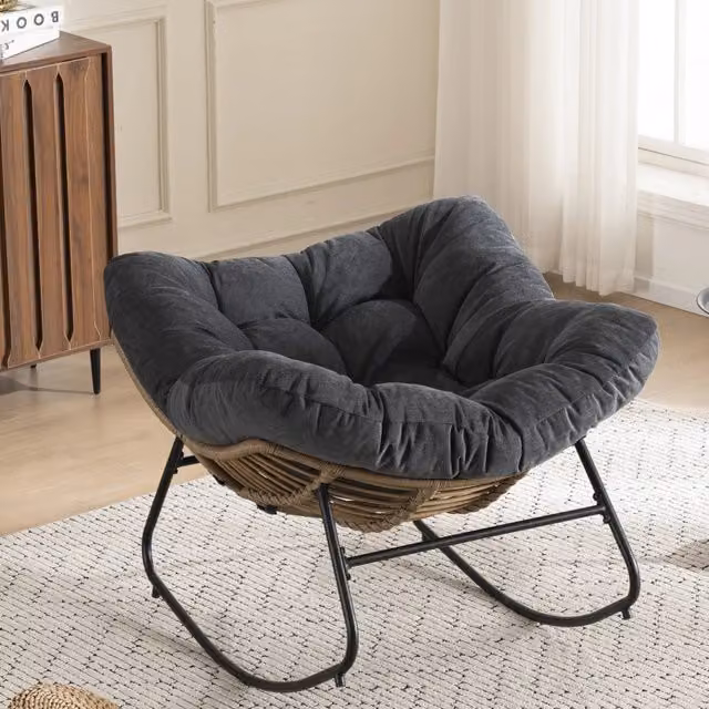 Poltrona a Dondolo in Tessuto Chenille ¨C MINIMAL ¨C Grigio