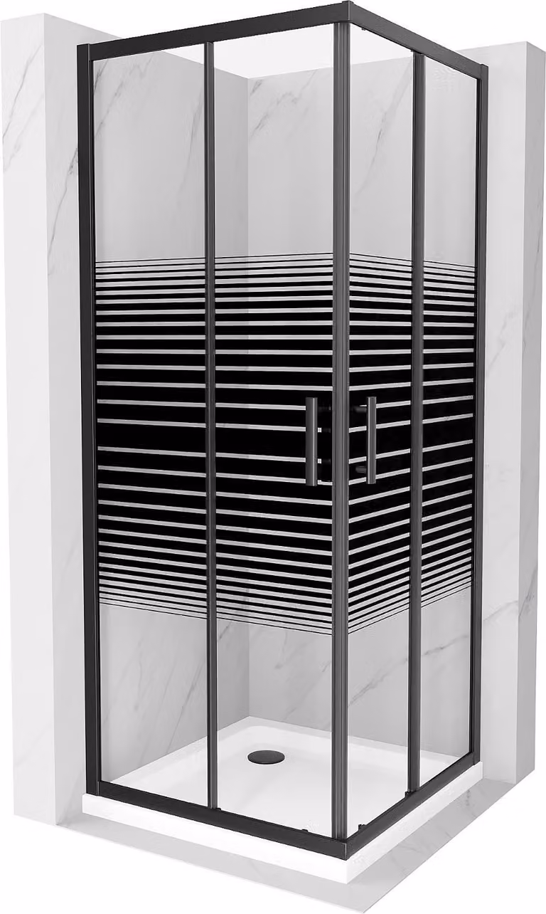 Mexen Rio cabina doccia quadrata 70 x 70 cm, righe nere, nero + piatto Flat, bianco - 860-070-070-70-20-4010B
